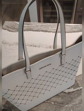 Michael Kors White Perforated Leather Tote